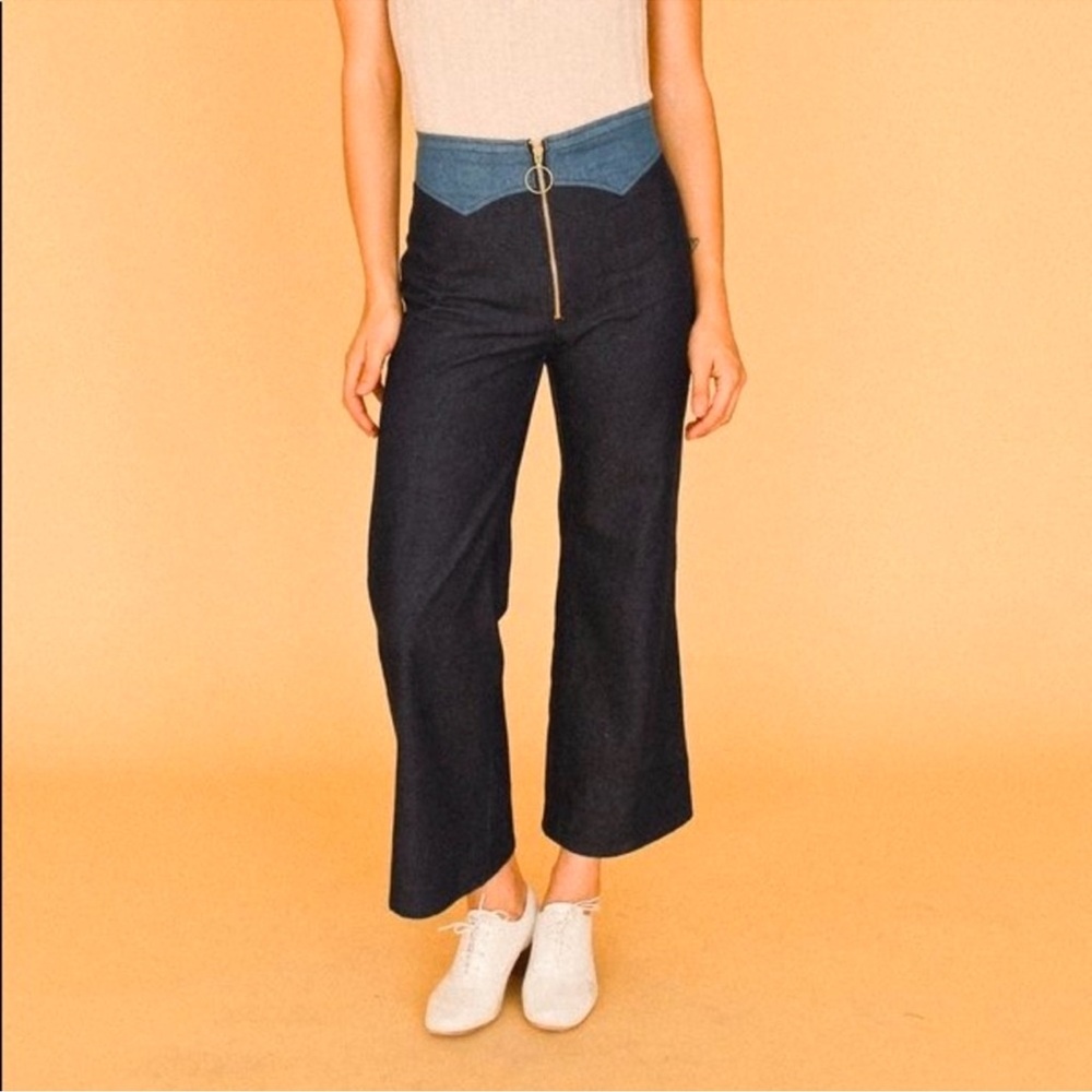 Lykke Wullf High-Waisted Vintage Style Two-Tone Cropped Wide-Leg Pants